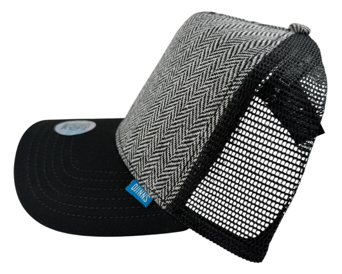 Djinn's Trucker Cap – Herringbone Tweed (Grey/Black)