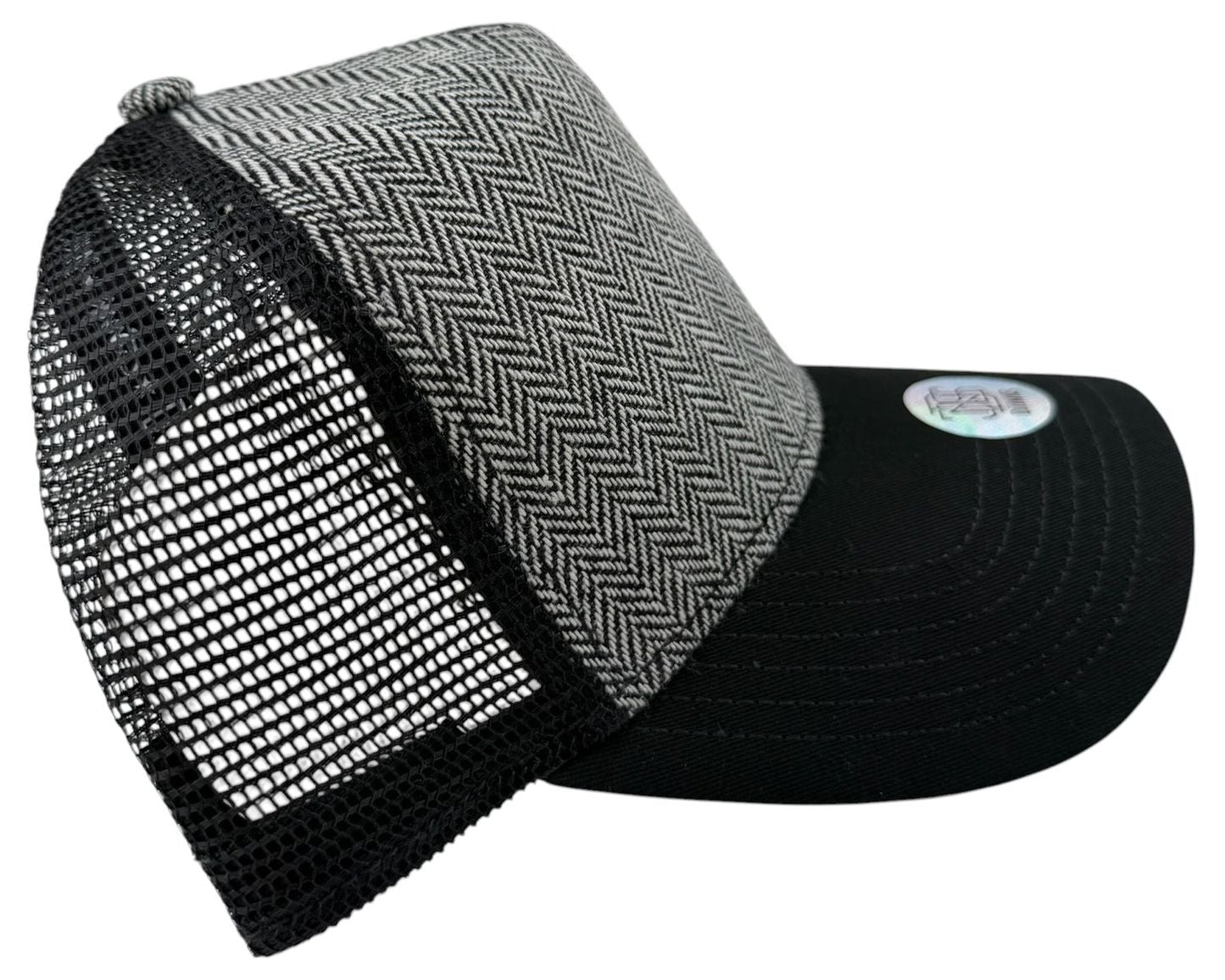 Djinn's Trucker Cap – Herringbone Tweed (Grey/Black)