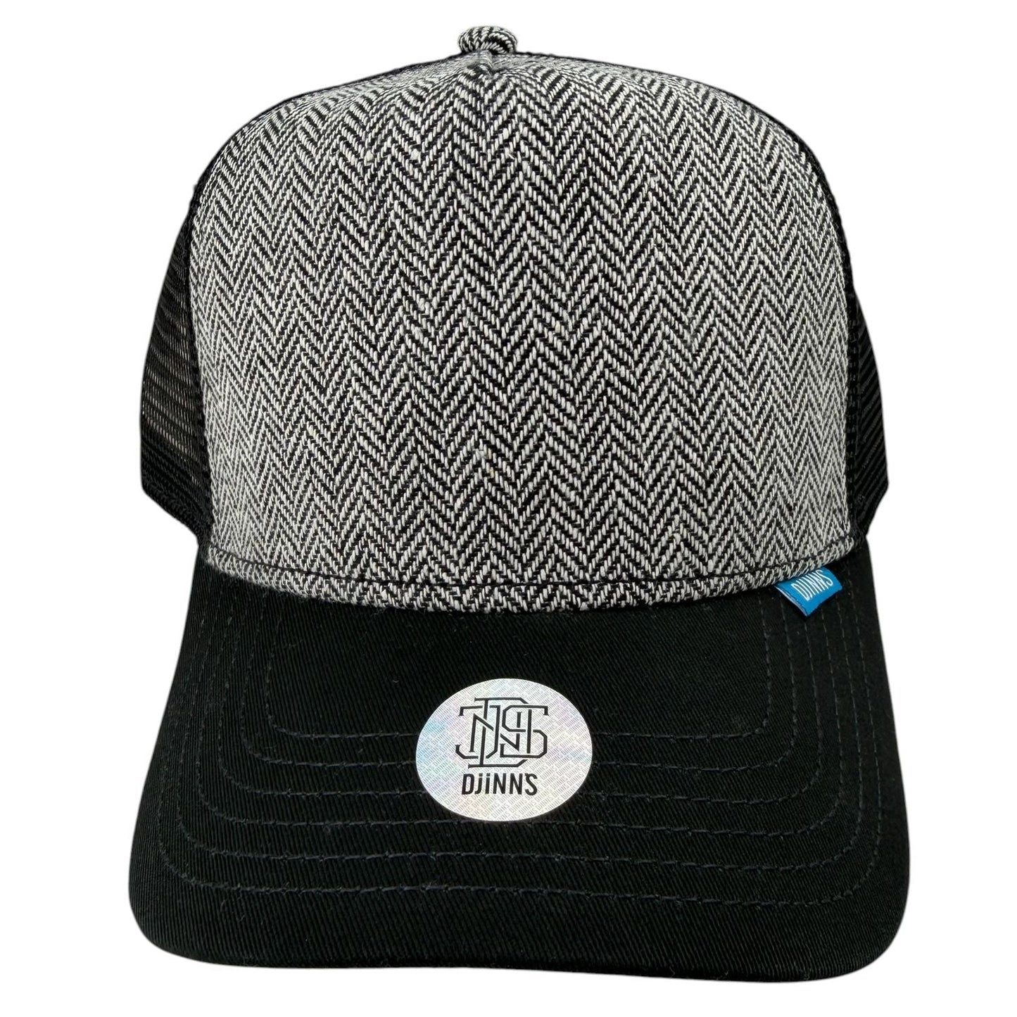 Djinn's Trucker Cap – Herringbone Tweed (Grey/Black)