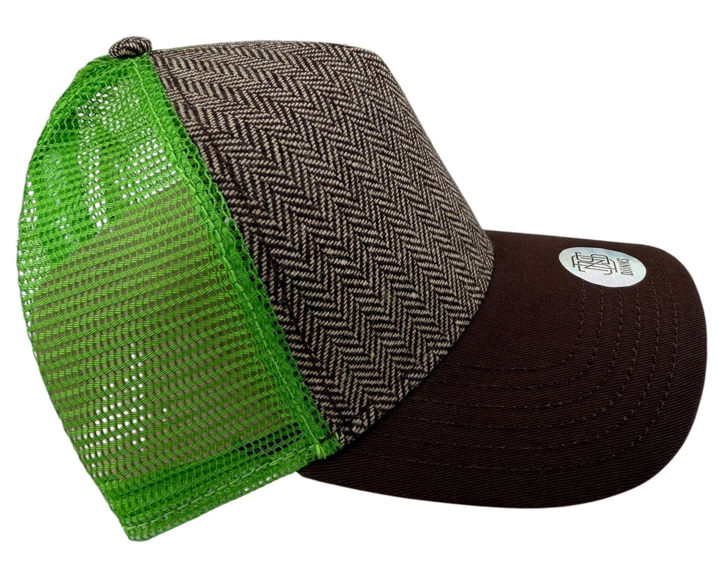Djinn's Trucker Cap – Herringbone Tweed Neon (Brown/Neon Green)