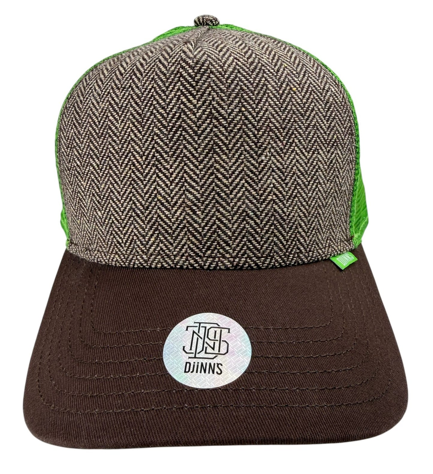 Djinn's Trucker Cap – Herringbone Tweed Neon (Brown/Neon Green)