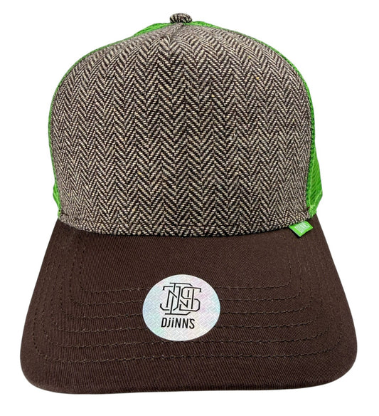 Djinn's Trucker Cap – Herringbone Tweed Neon (Brown/Neon Green)