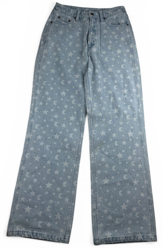 Karl Kani Small Signature Star & Moon Wide Leg Jeans – Light Blue